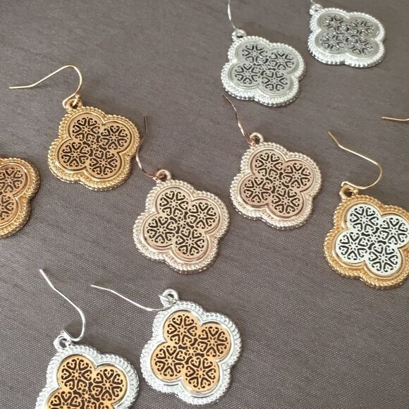 Boho Clover Shape Moroccan Filigree Earrings NWT - Picture 1 of 8